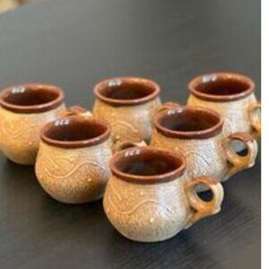 Hand Crafted Antique Design Glazed Ceramic Coffee Mugs With Handle- Set of 6